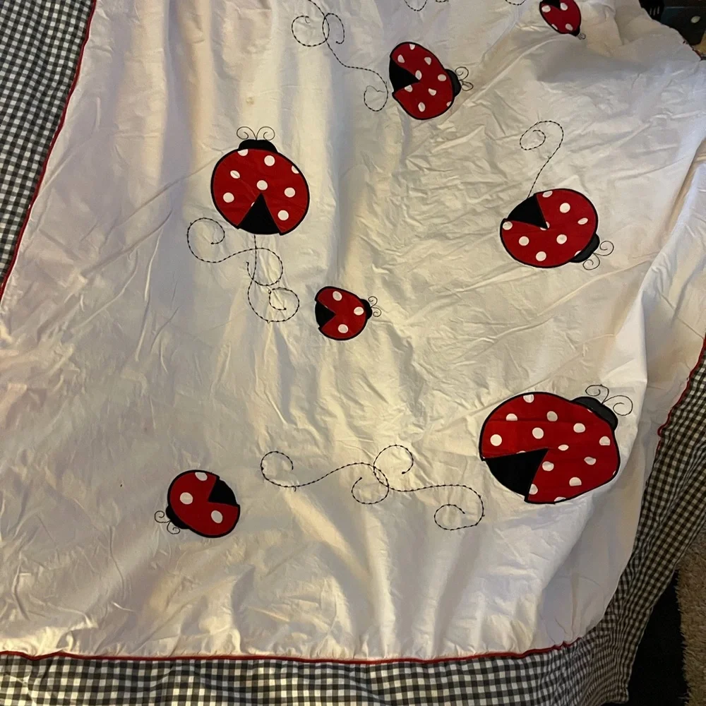 JoJO designs Decorative Ladybug Embroidered Comforter - White and Red